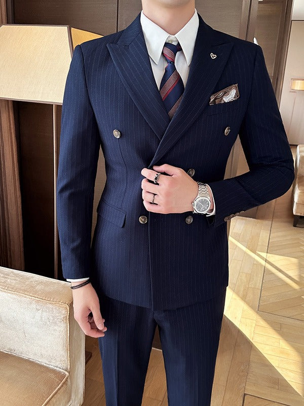 Men's 3-Piece Slim Fit Striped Suit – Jacket, Waistcoat & Trousers Set