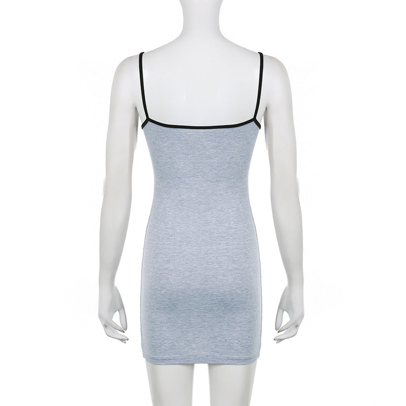 Women's Square Neck Suspender A-Line Skirt – Slim Fit Cotton