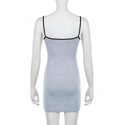 Women's Square Neck Suspender A-Line Skirt – Slim Fit Cotton