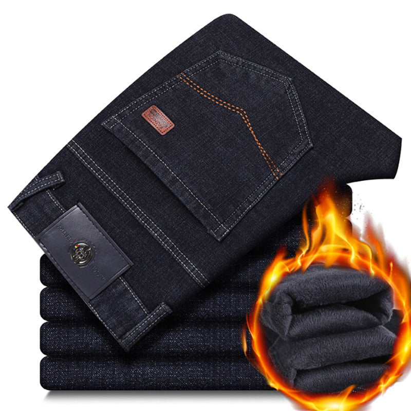 Men's Warm Fleece-Lined Stretch Denim Pants – Relaxed Straight Leg 29–40