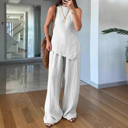 Women's Casual Sleeveless Crew-Neck Two-Piece Set with Pockets