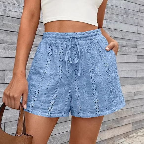 Women's Drawstring Capri Beach Shorts – Elastic Waist Casual Polyester S–2XL
