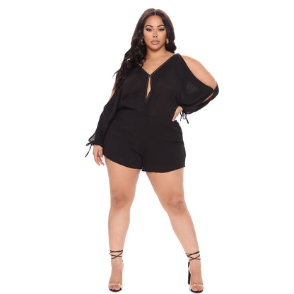 Women's Loose Doll Sleeve Casual Jumpsuit – Solid Color Plus Size XL–5XL