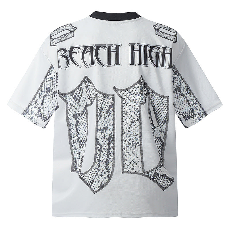 Women's Snake Print Mesh Drop-Shoulder Oversized Tee
