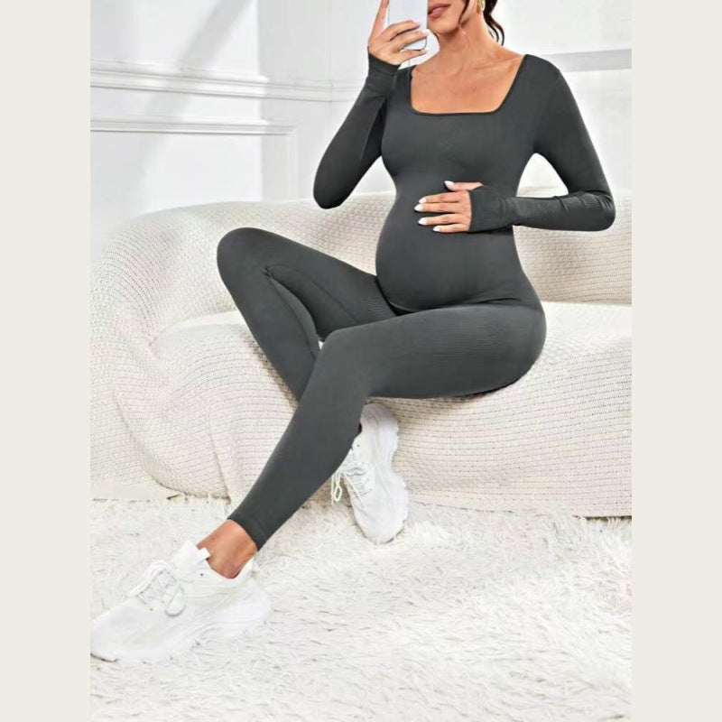 Women's Seamless Ribbed Maternity Jumpsuit – 6 Colors Spandex Blend S–L