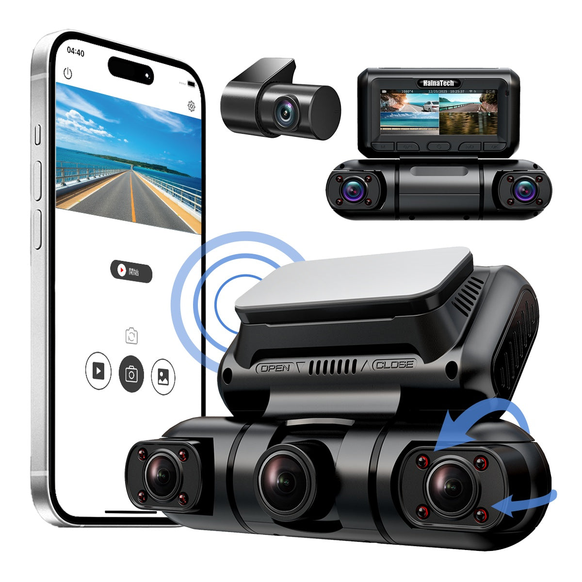 Hainatech 360° 4-Channel Dash Cam – GPS, WiFi, Night Vision & Free 128G Card