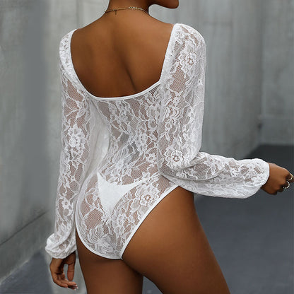 Women's Slim Fit Lace Stitching Bodycon Jumpsuit – White & Black S–XL