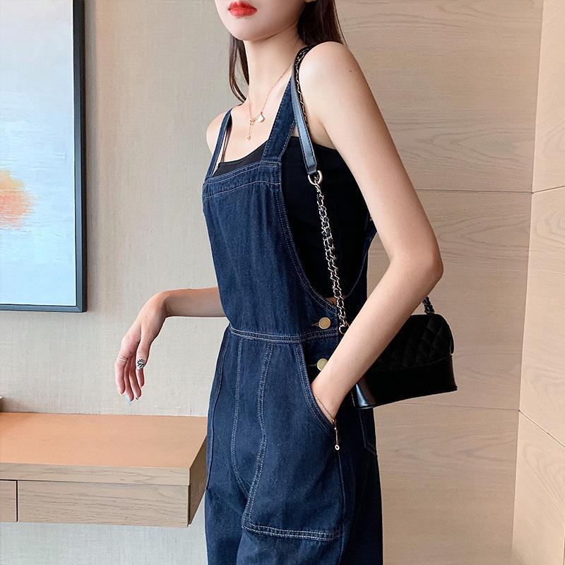 Women's High-Waist Dark Denim Overalls with Black Vest – Dark Blue S–2XL