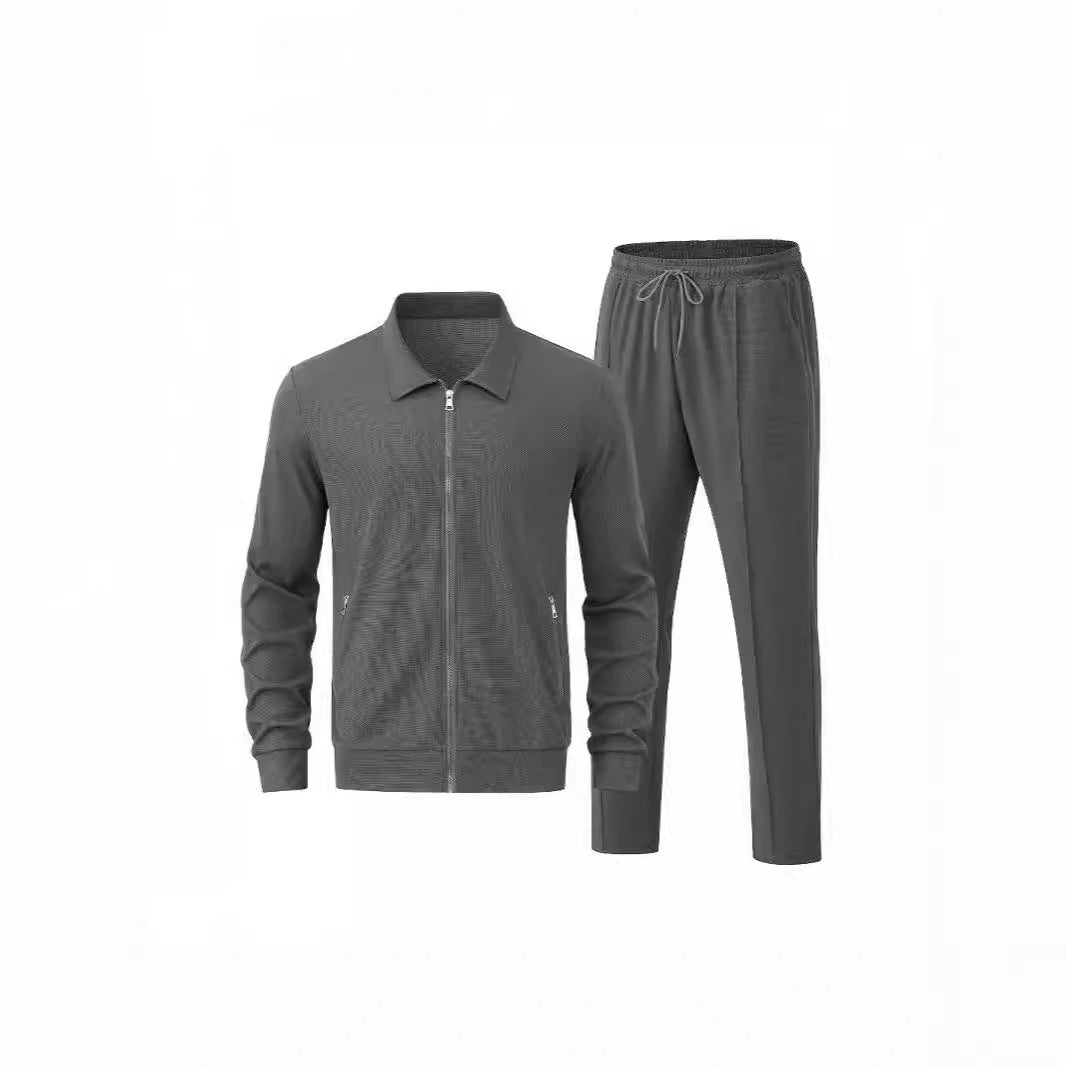 Men's Waffle Texture 2-Piece Casual Suit Set