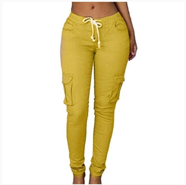 Women's Multi-Pocket Casual Cargo Pants – Mid-Waist Cotton Trousers