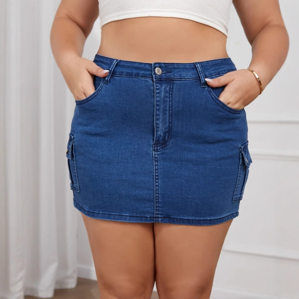 Women's Plus Size High-Waist Bodycon Denim Mini Skirt – Sapphire Blue XL–4XL