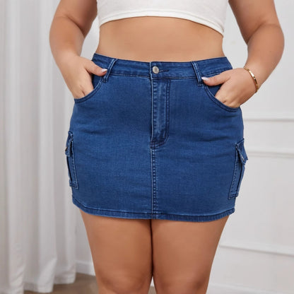 Women's Plus Size High-Waist Bodycon Denim Mini Skirt – Sapphire Blue XL–4XL