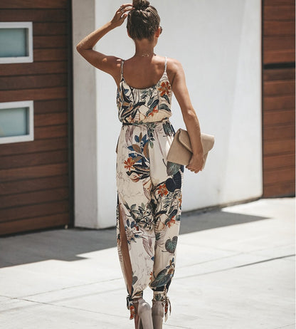Women's Printed Backless V-Neck Sling Jumpsuit with Pockets – Street Style S–3XL