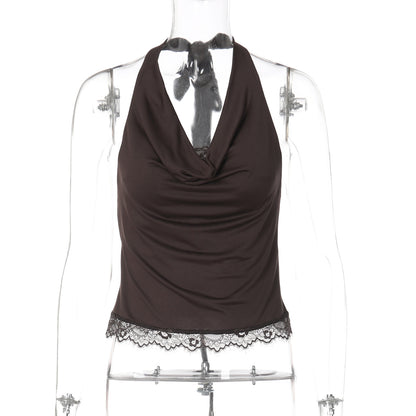 Women's Lace-Up Halter Neck Slim Fit Vest – Milk Silk Street Style in 3 Colors (S-L)