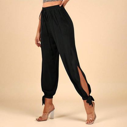 Women's High-Waist Drawstring Harem Pants with Tie Cuffs