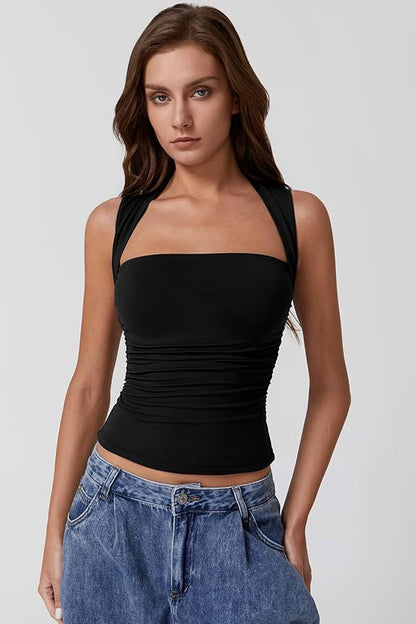 Women's Off-Shoulder Square Neck Crop Top – Sleeveless Slim Fit
