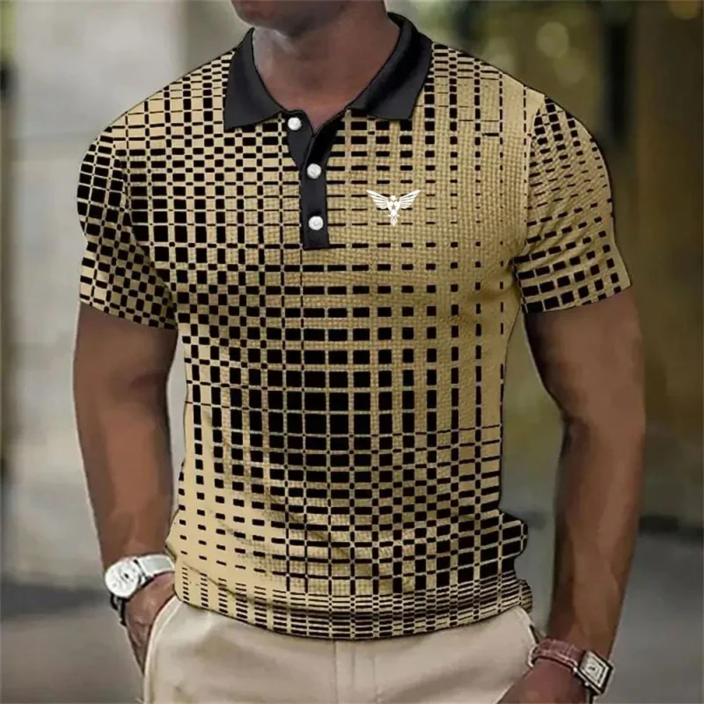 Men's Short Sleeve Plaid Polo Shirt – Slim Fit Summer Casual