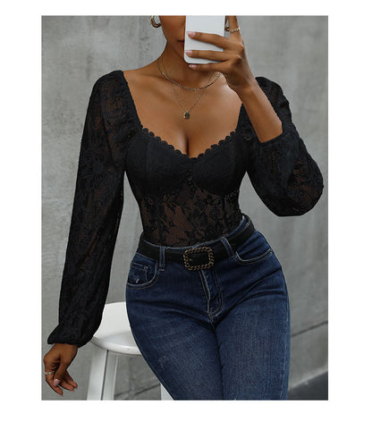 Women's Slim Fit Lace Stitching Bodycon Jumpsuit – White & Black S–XL