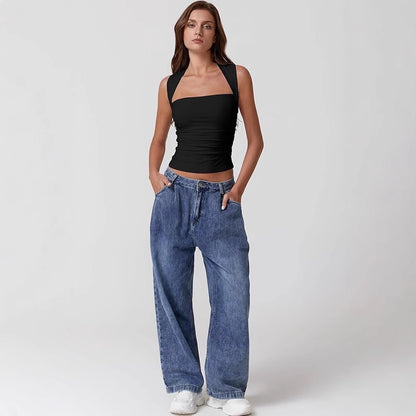 Women's Off-Shoulder Square Neck Crop Top – Sleeveless Slim Fit