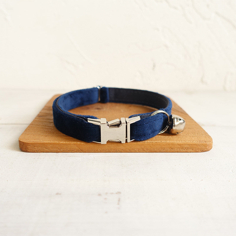 Double-Layer Soft Velvet Cat Collar – Navy Blue | S & L