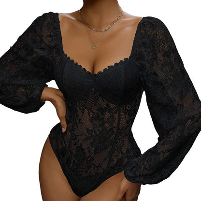 Women's Slim Fit Lace Stitching Bodycon Jumpsuit – White & Black S–XL