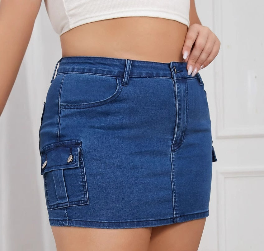 Women's Plus Size High-Waist Bodycon Denim Mini Skirt – Sapphire Blue XL–4XL