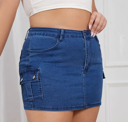 Women's Plus Size High-Waist Bodycon Denim Mini Skirt – Sapphire Blue XL–4XL
