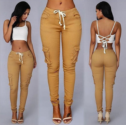 Women's Multi-Pocket Casual Cargo Pants – Mid-Waist Cotton Trousers