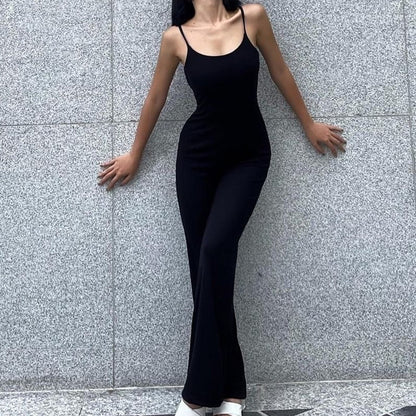 Women's Backless Slim-Fit Jumpsuit – Solid Black American Style S–L