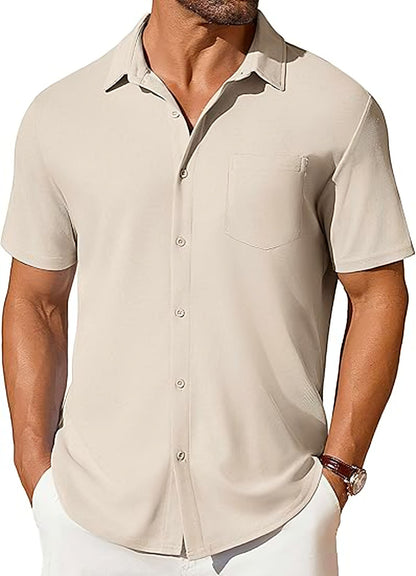 Men's Short Sleeve Button-Up Shirt – Slim Fit Wrinkle-Resistant