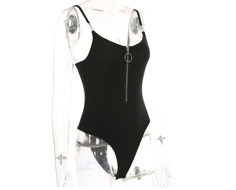 Women's Zipper Hook Body-Sculpting Bodysuit – Slim Fit Black