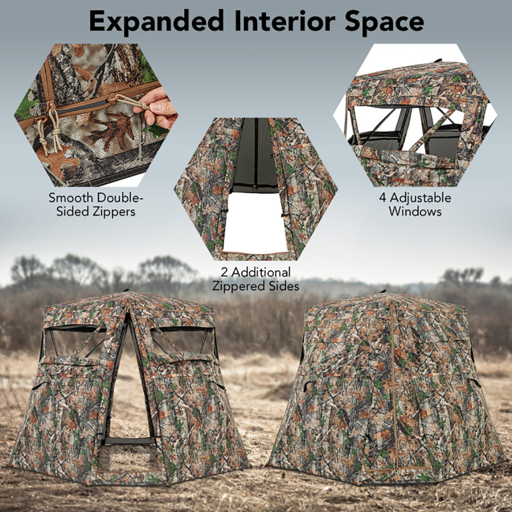360° One-Way See-Through Pop-Up Hunting Blind – 82"x82" Camouflage Ground Blind for Deer & Turkey