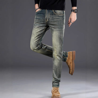 Men's Retro Blue Skinny Jeans – Slim Fit Stretch Streetwear Denim