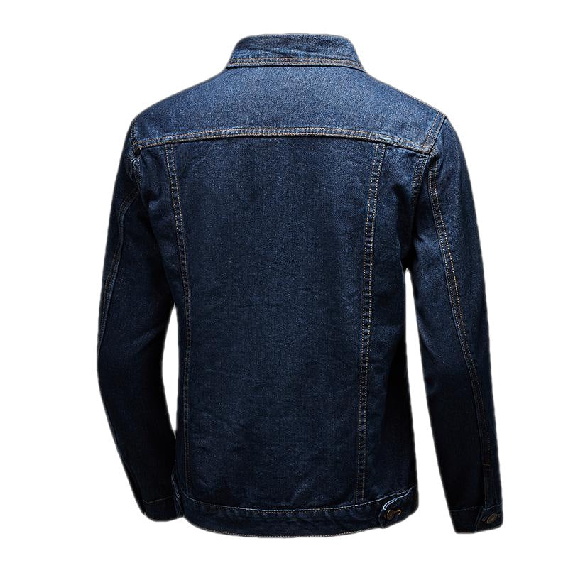 Men's Dark Blue Vintage Denim Jacket – Slim Fit Casual Jean Coat