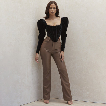 Women's PU Leather Moto Street Style Straight Trousers