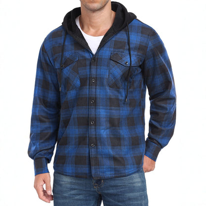Men's Fleece-Lined Flannel Plaid Hooded Shirt – Extra Thick Cardigan