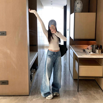 Men's Vintage Washed Distressed Bootcut Jeans – Loose Fit American Style