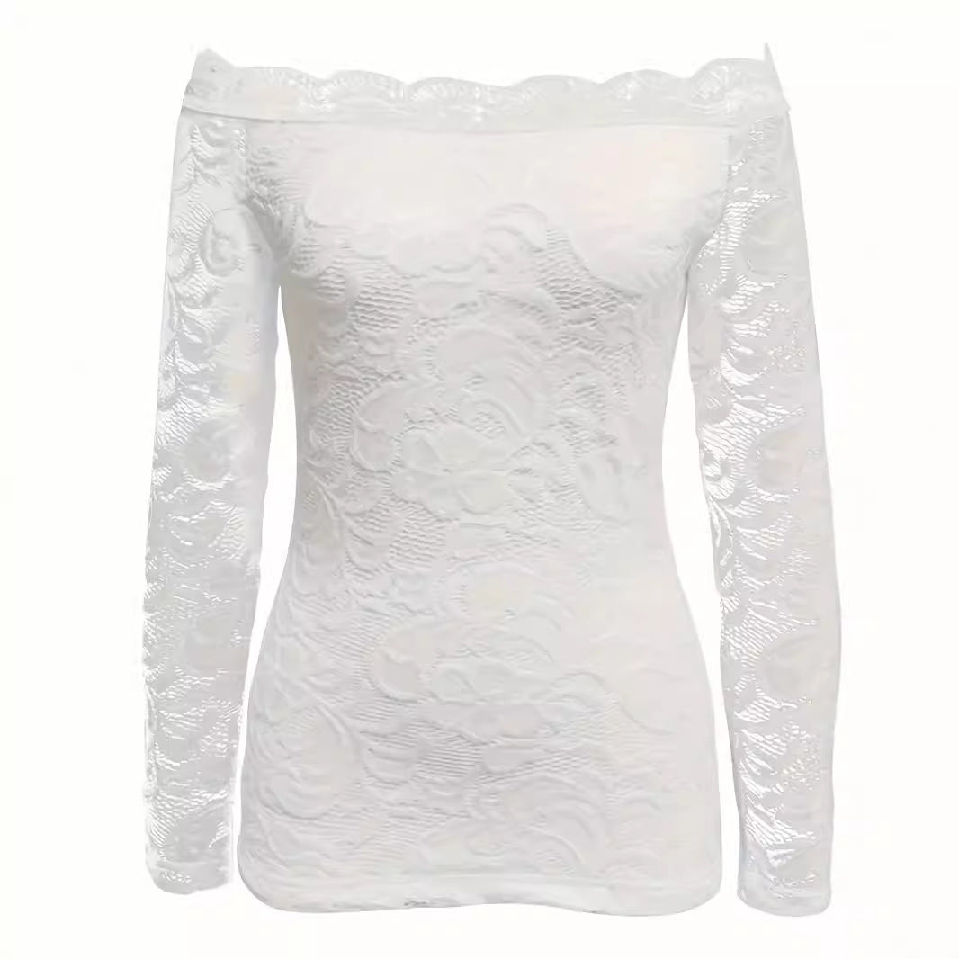 Women's Lace Long-Sleeve Layering Top – Slim Fit Pullover
