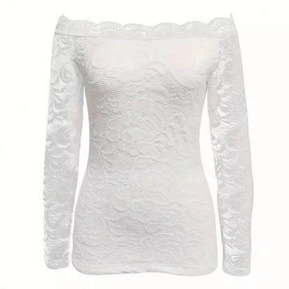 Women's Lace Long-Sleeve Layering Top – Slim Fit Pullover