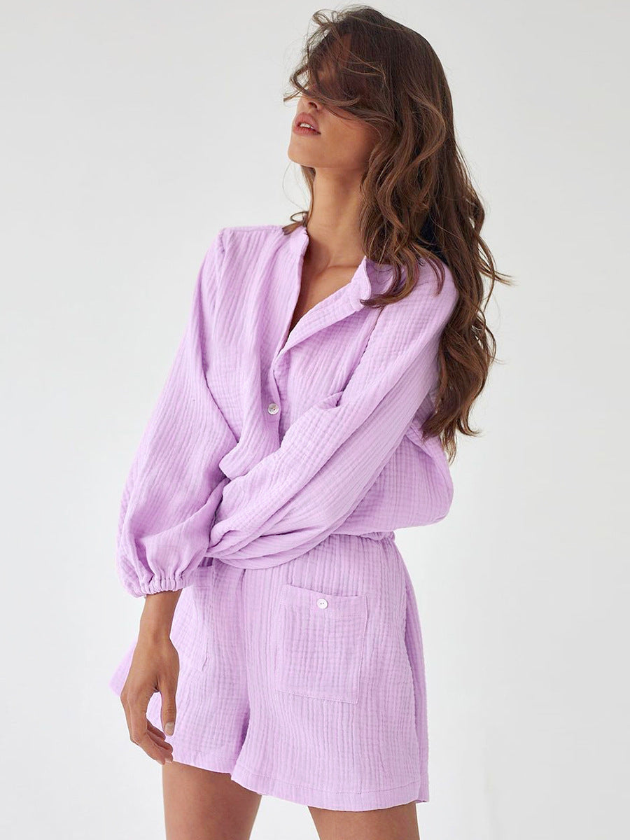 Women's Long Sleeve High Waist Cotton Jumpsuit – Solid Color S–L