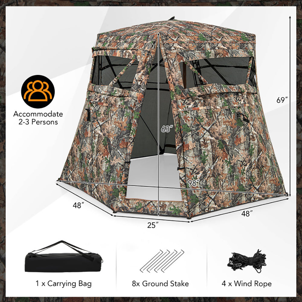 360° One-Way See-Through Pop-Up Hunting Blind – 82"x82" Camouflage Ground Blind for Deer & Turkey