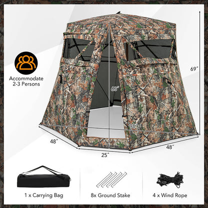 360° One-Way See-Through Pop-Up Hunting Blind – 82"x82" Camouflage Ground Blind for Deer & Turkey