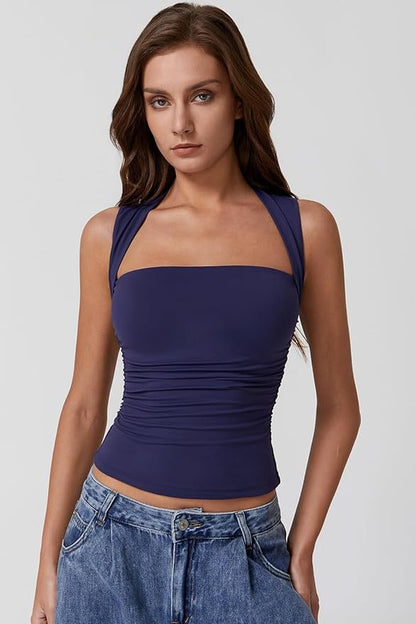 Women's Off-Shoulder Square Neck Crop Top – Sleeveless Slim Fit