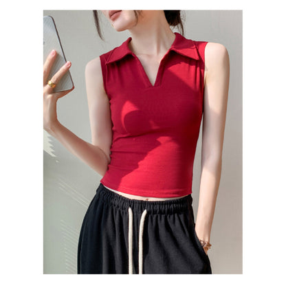 Women's Sleeveless Lapel Slim Fit Cotton Blouse