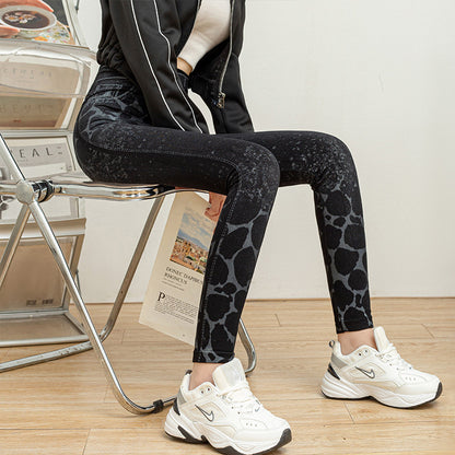 Women's Leopard Print Denim-Look Stretch Leggings