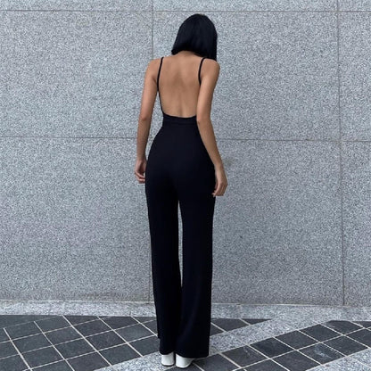 Women's Backless Slim-Fit Jumpsuit – Solid Black American Style S–L