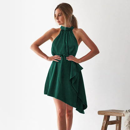 Women's French Satin Halter Neck Dress – High Waist Elegant Slip Dress
