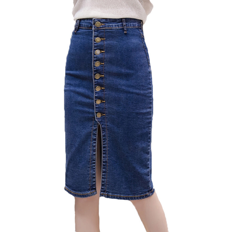 Women's Button-Front Mid-Length Denim Skirt – Mulberry Silk Blend Sweet Style S–2XL
