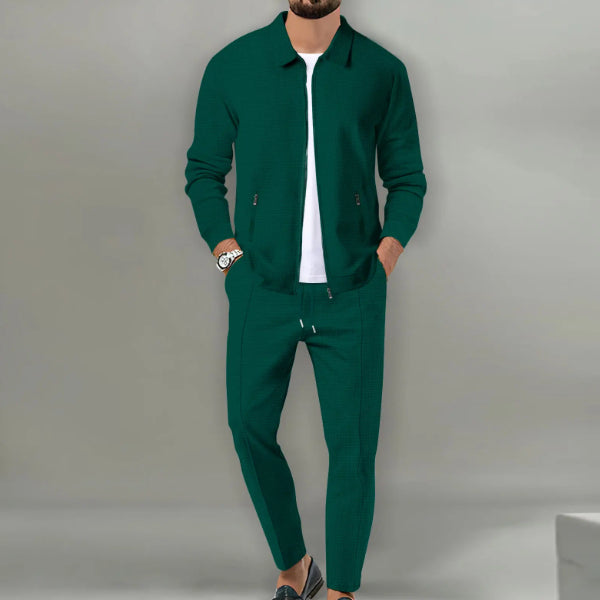 Men's Waffle Texture 2-Piece Casual Suit Set