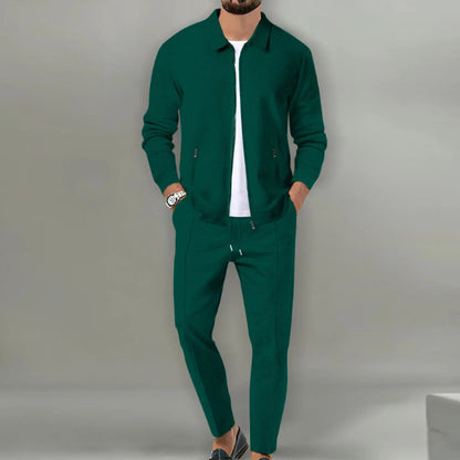 Men's Waffle Texture 2-Piece Casual Suit Set
